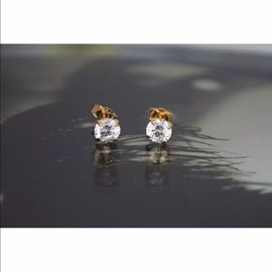 14K Solid Gold Round 4mm CZ Stud Earrings